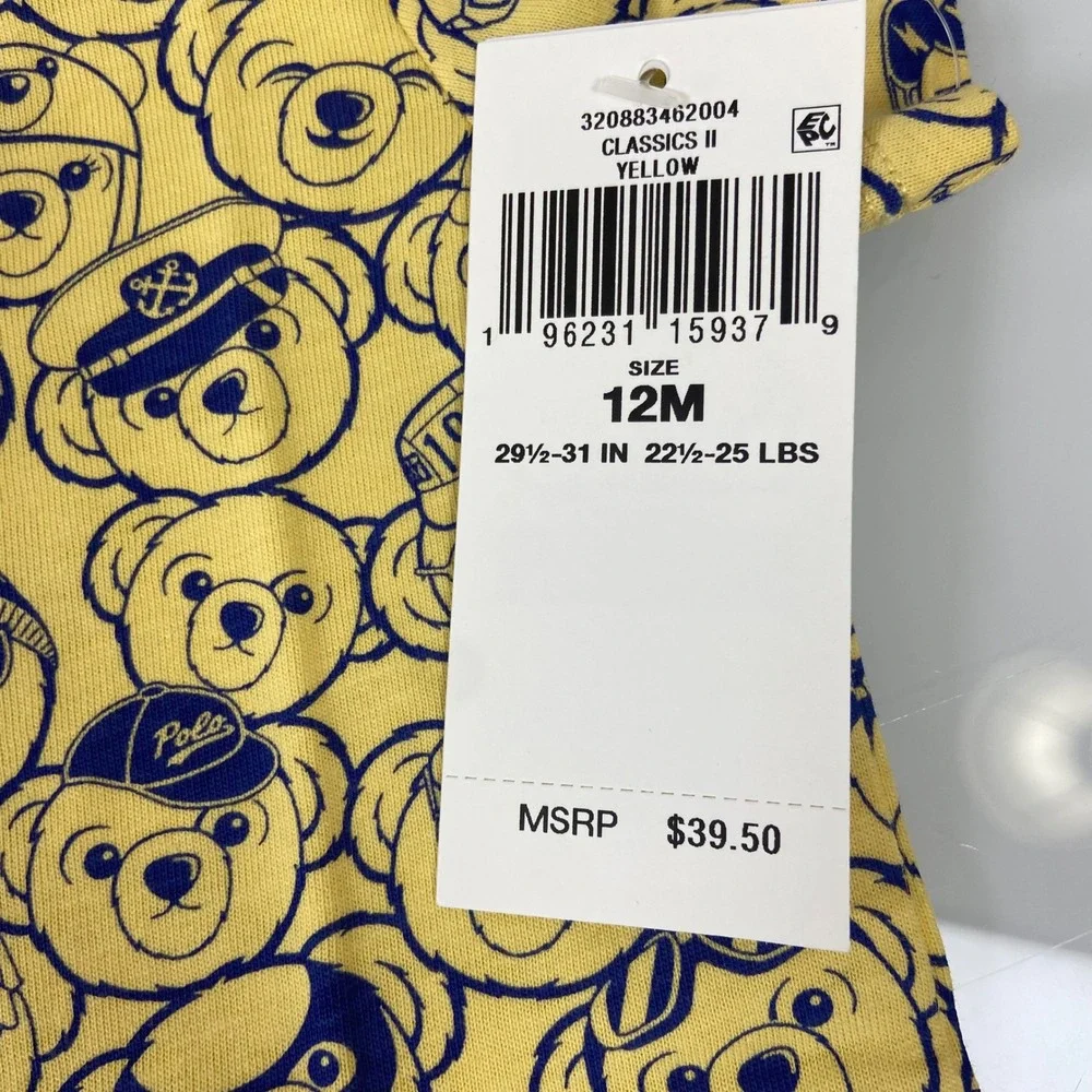 Ralph Lauren Baby Boys Yellow Polo Bear Cotton Jersey Tee Size 12M‎ Snaps NEW